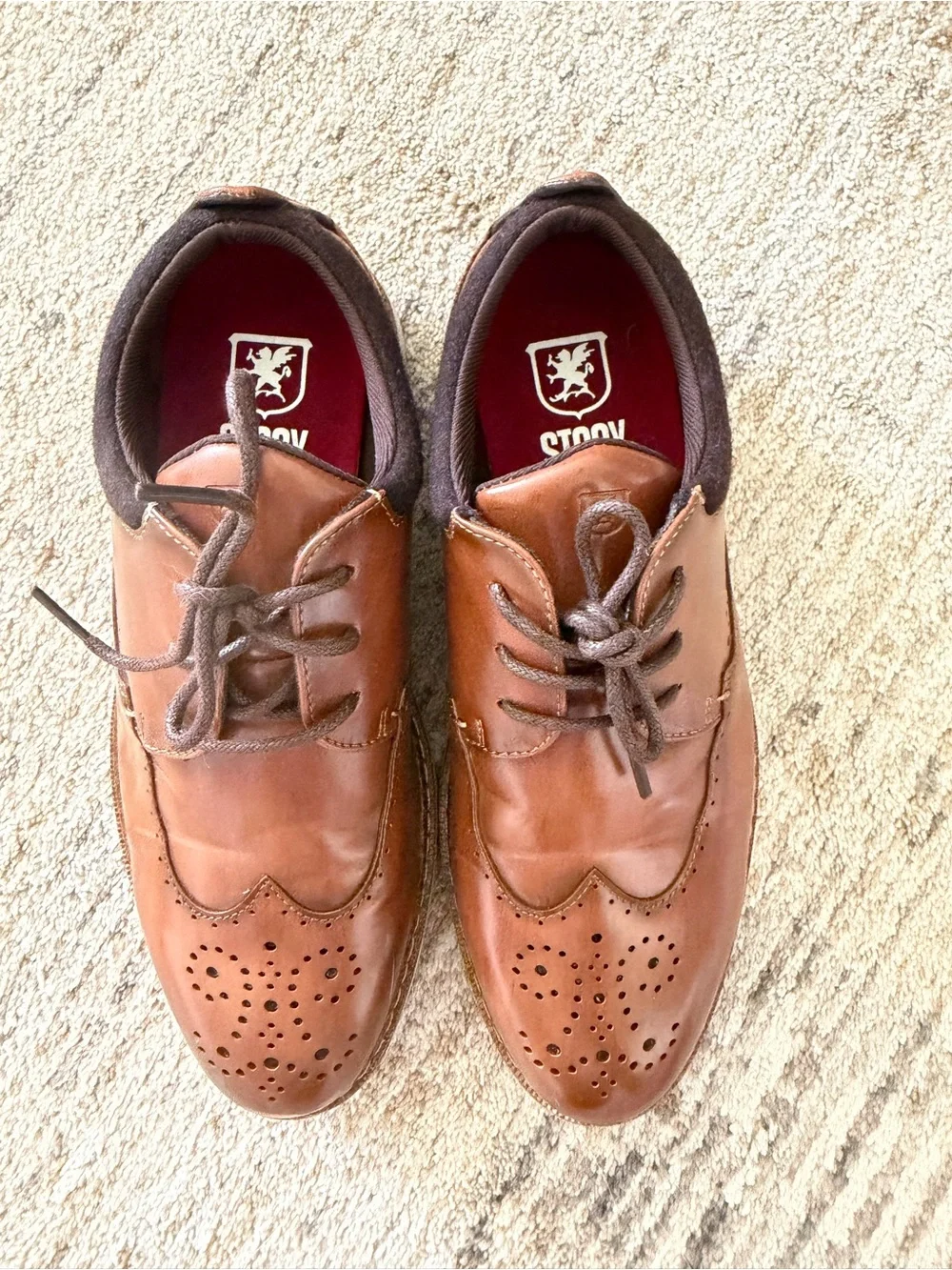 Stacy Adams Boys Dress Shoes size 4M Cognac Brown Wingtip Oxford